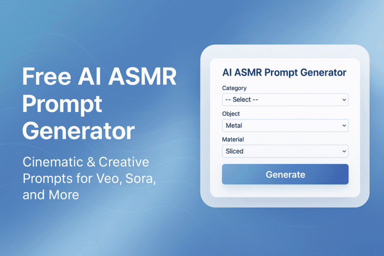 Free AI ASMR Prompt Generator interface – cinematic prompt tool for Veo, Sora, and AI video creation